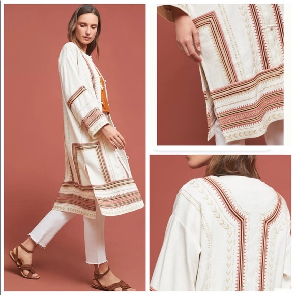 🌵NWT🌵Frye Boho Chic Embroidered Open Front Duster Jacket - Picture 5 of 16
